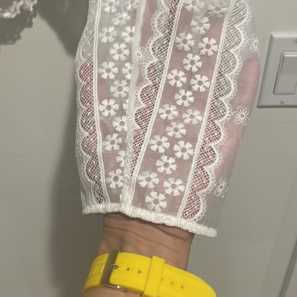 Sandro Ladies Lace Blouse Round Neck Ruffle Long Sleeve Top - Picture 10 of 11